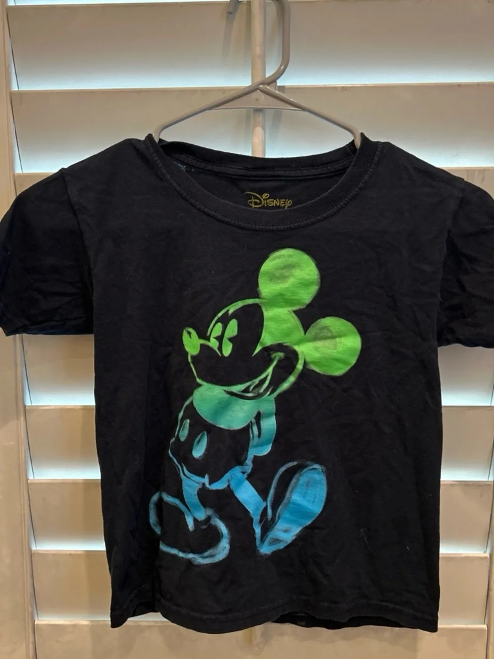 Disney Black Short Sleeve Tee with Green and Blue Mickey Graphic